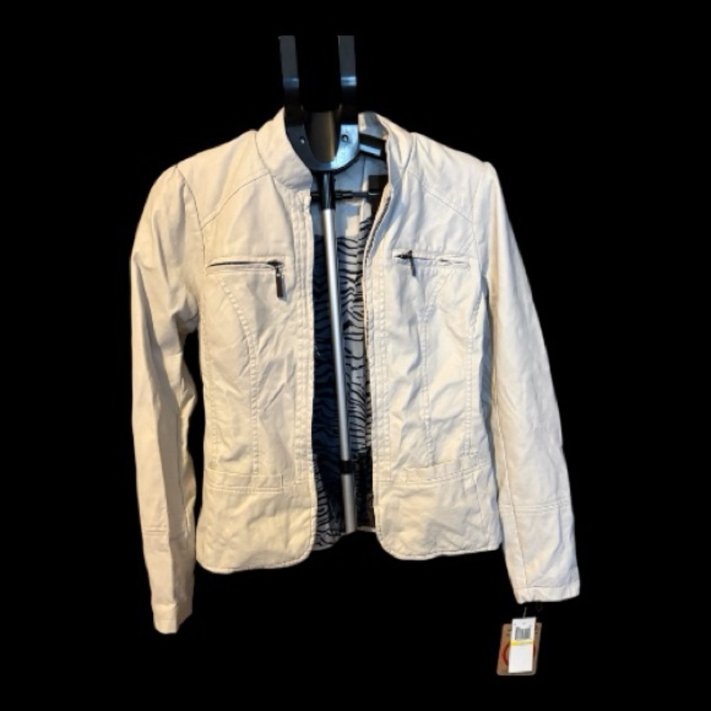 White Moto Style Faux Leather Zip-Up Jacket
